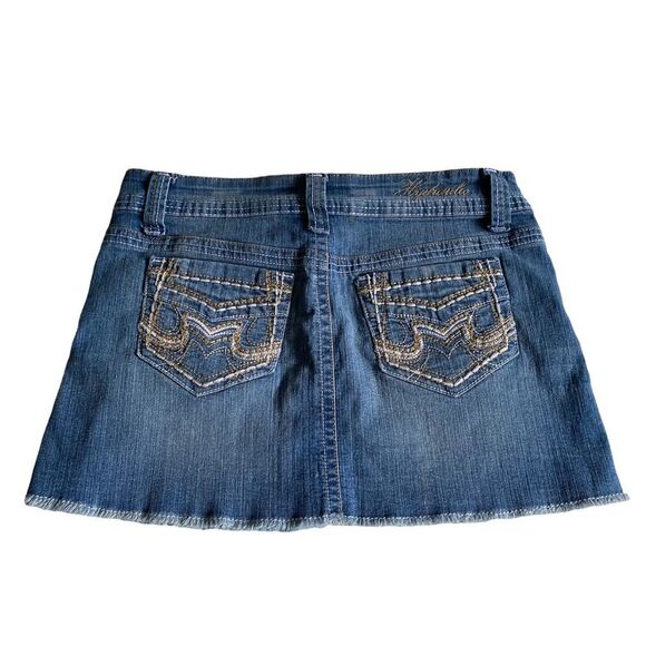Vintage Hydraulic Distressed Raw Hem Micro Mini Skirt Blue Sz 7/8 - Picture 12 of 12